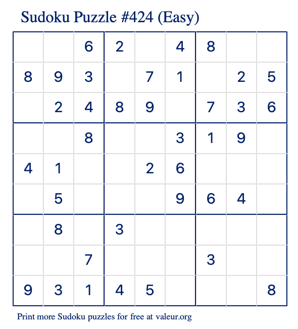 Free Printable Easy Sudoku Puzzle number 424