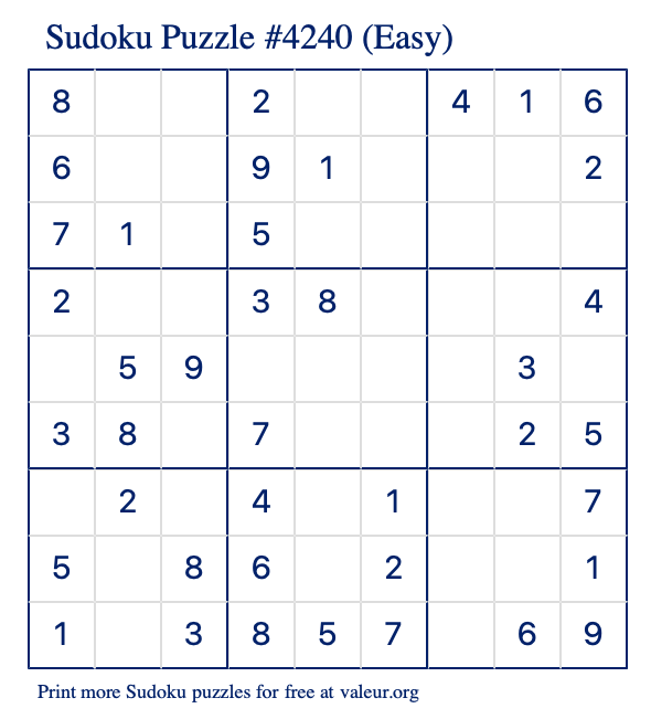 Free Printable Easy Sudoku Puzzle number 4240
