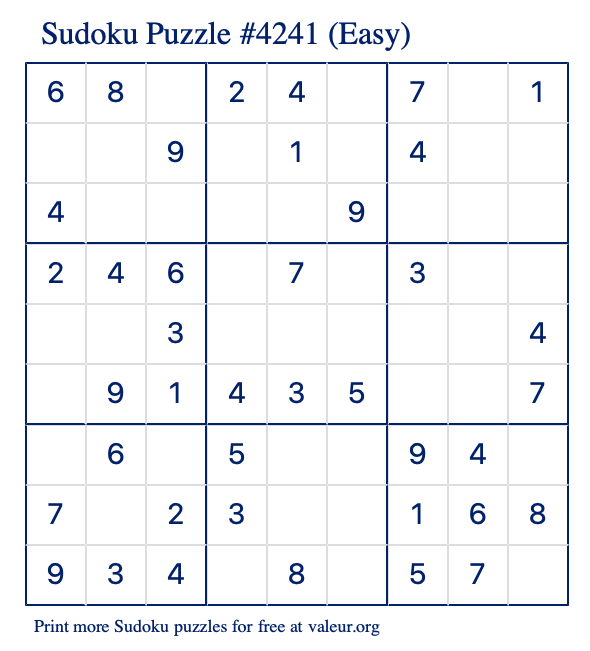 Free Printable Easy Sudoku Puzzle number 4241