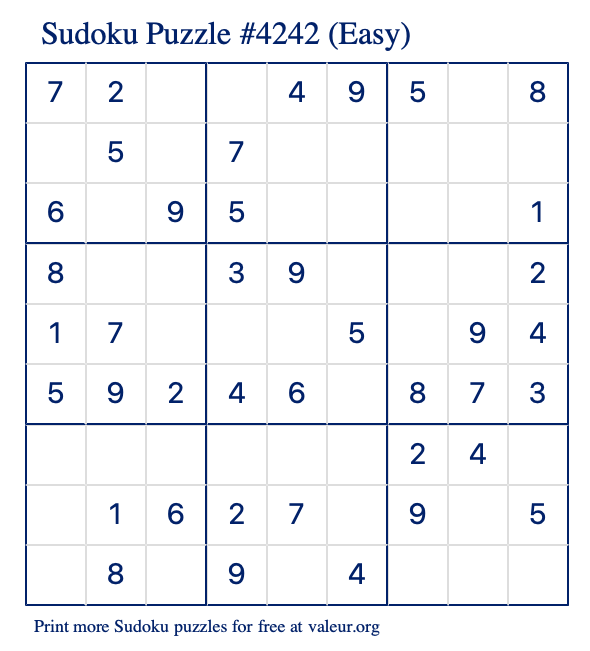 Free Printable Easy Sudoku Puzzle number 4242