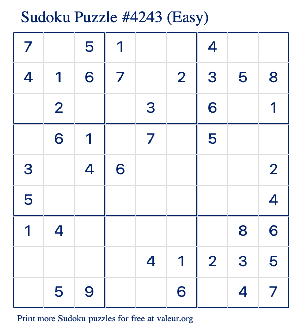 Free Printable Easy Sudoku Puzzle number 4243