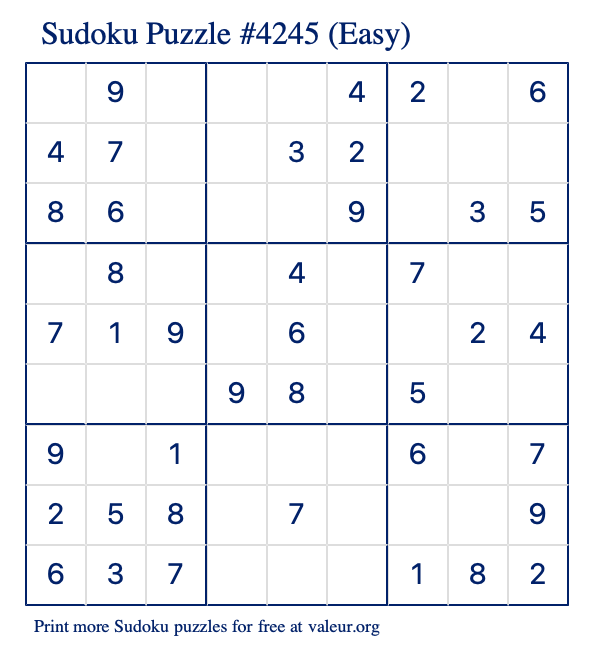 Free Printable Easy Sudoku Puzzle number 4245