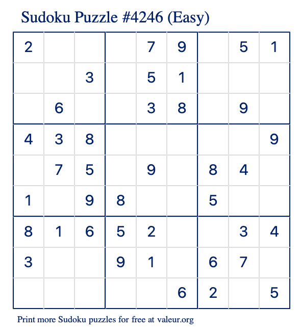Free Printable Easy Sudoku Puzzle number 4246