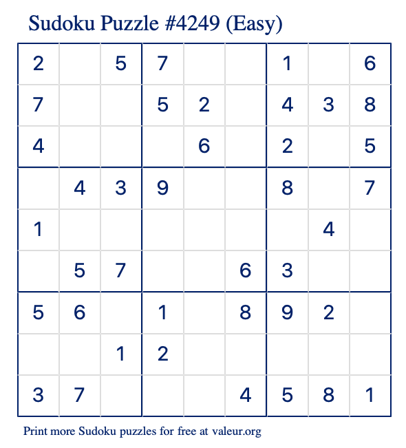 Free Printable Easy Sudoku Puzzle number 4249