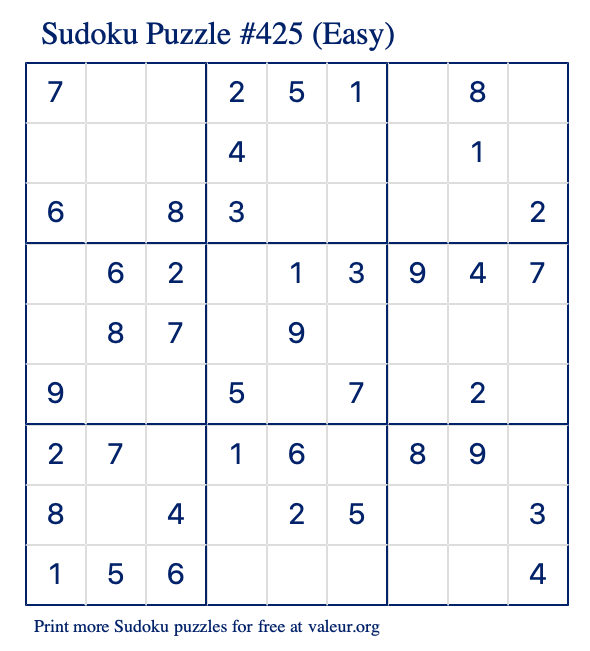 Free Printable Easy Sudoku Puzzle number 425