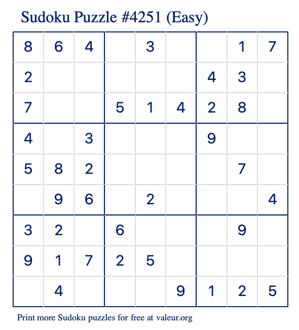 Free Printable Easy Sudoku Puzzle number 4251