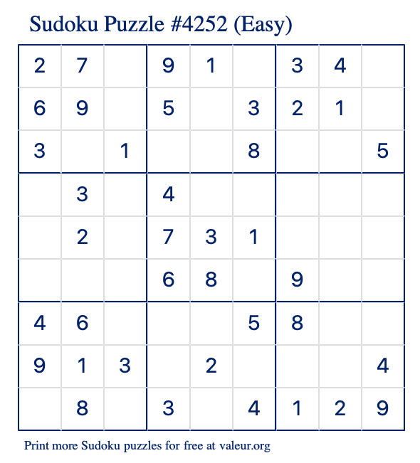 Free Printable Easy Sudoku Puzzle number 4252