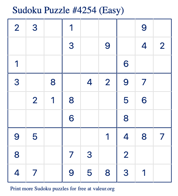 Free Printable Easy Sudoku Puzzle number 4254