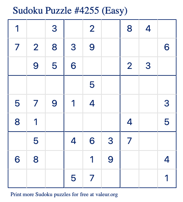 Free Printable Easy Sudoku Puzzle number 4255