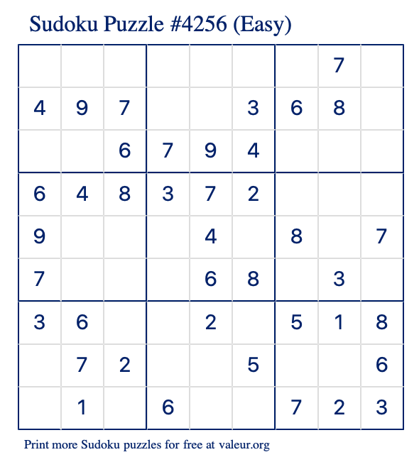 Free Printable Easy Sudoku Puzzle number 4256