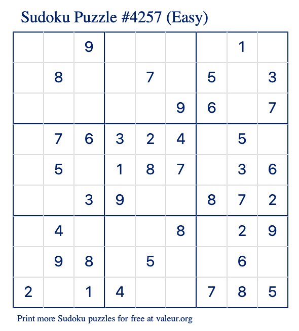 Free Printable Easy Sudoku Puzzle number 4257