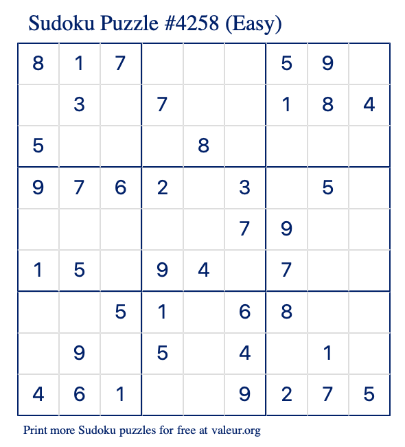 Free Printable Easy Sudoku Puzzle number 4258