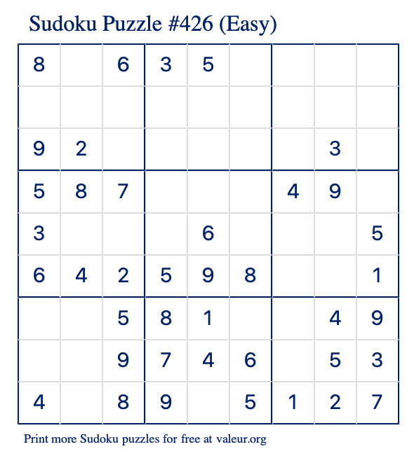 Free Printable Easy Sudoku Puzzle number 426