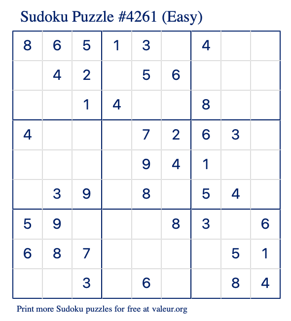 Free Printable Easy Sudoku Puzzle number 4261