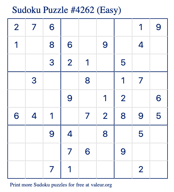 Free Printable Easy Sudoku Puzzle number 4262