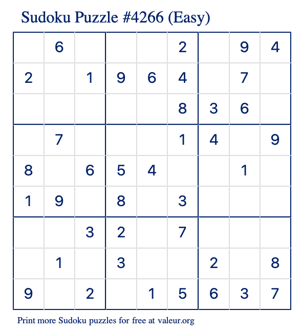 Free Printable Easy Sudoku Puzzle number 4266