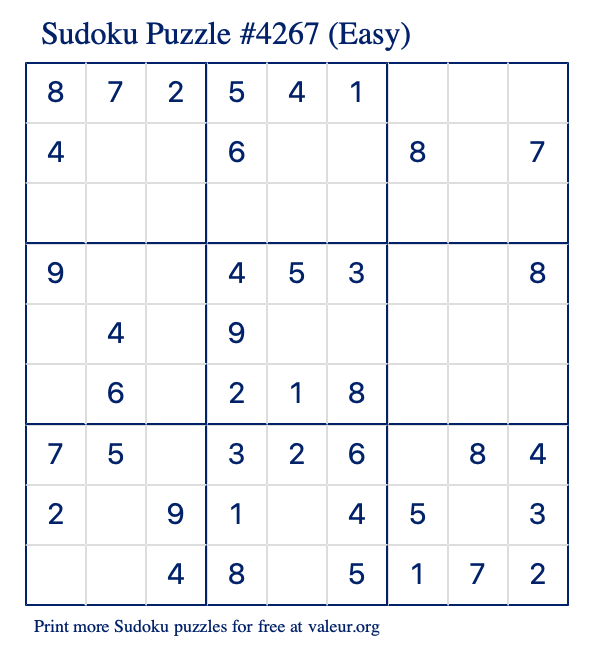 Free Printable Easy Sudoku Puzzle number 4267