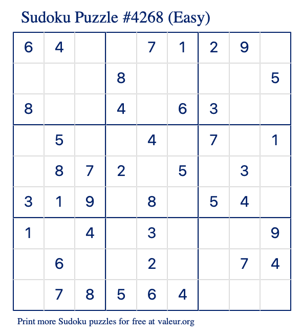 Free Printable Easy Sudoku Puzzle number 4268