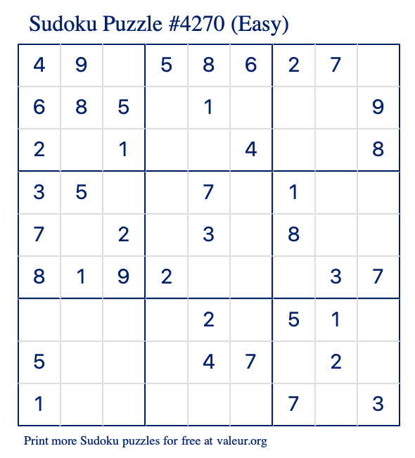 Free Printable Easy Sudoku Puzzle number 4270