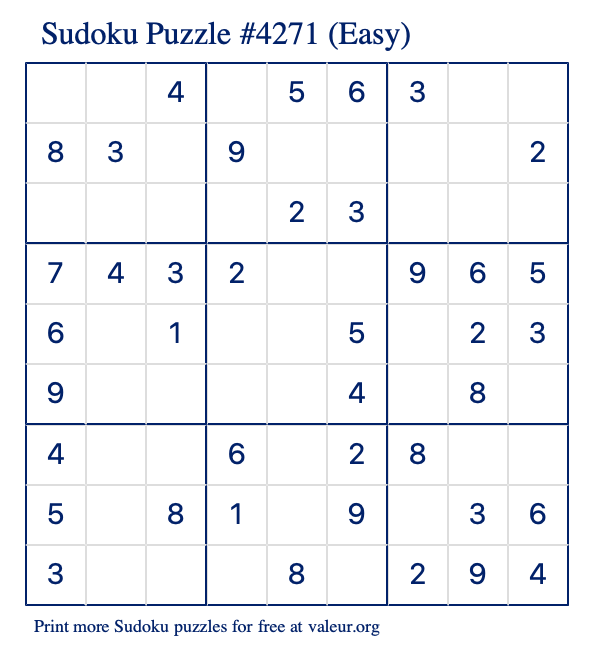 Free Printable Easy Sudoku Puzzle number 4271
