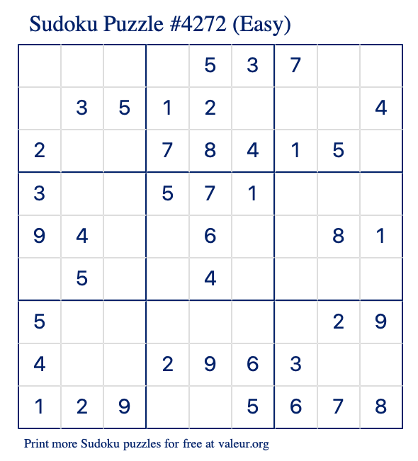 Free Printable Easy Sudoku Puzzle number 4272