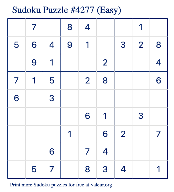 Free Printable Easy Sudoku Puzzle number 4277