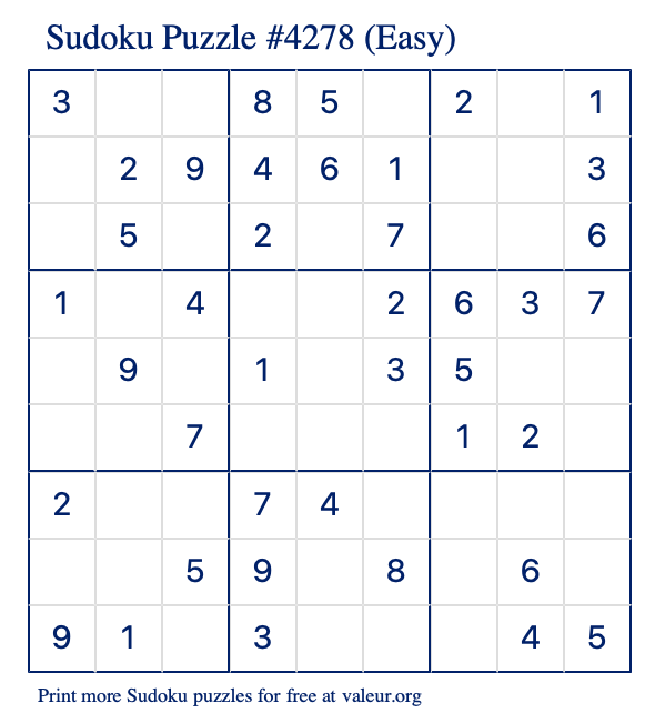 Free Printable Easy Sudoku Puzzle number 4278