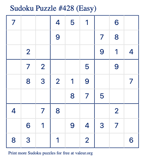 Free Printable Easy Sudoku Puzzle number 428