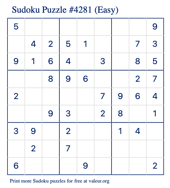 Free Printable Easy Sudoku Puzzle number 4281