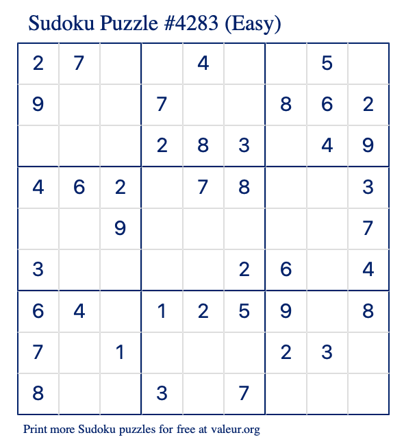 Free Printable Easy Sudoku Puzzle number 4283
