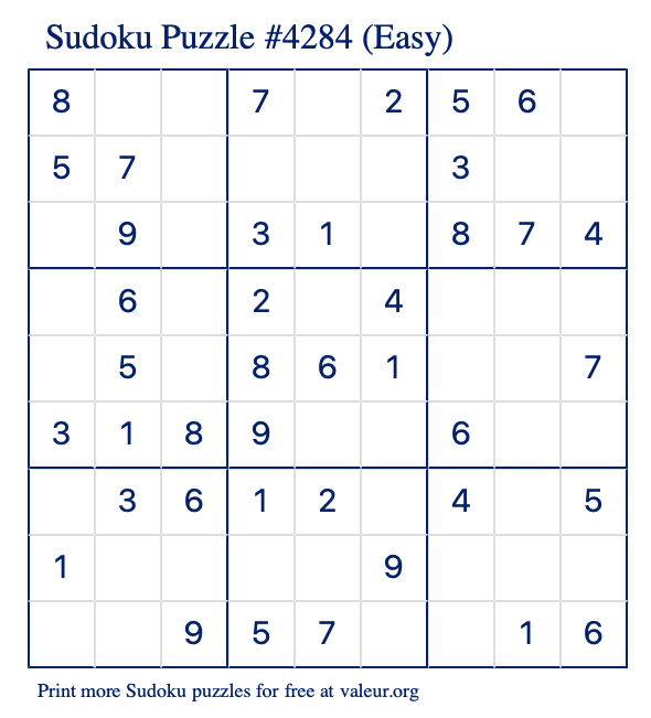 Free Printable Easy Sudoku Puzzle number 4284