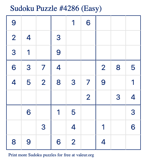 Free Printable Easy Sudoku Puzzle number 4286