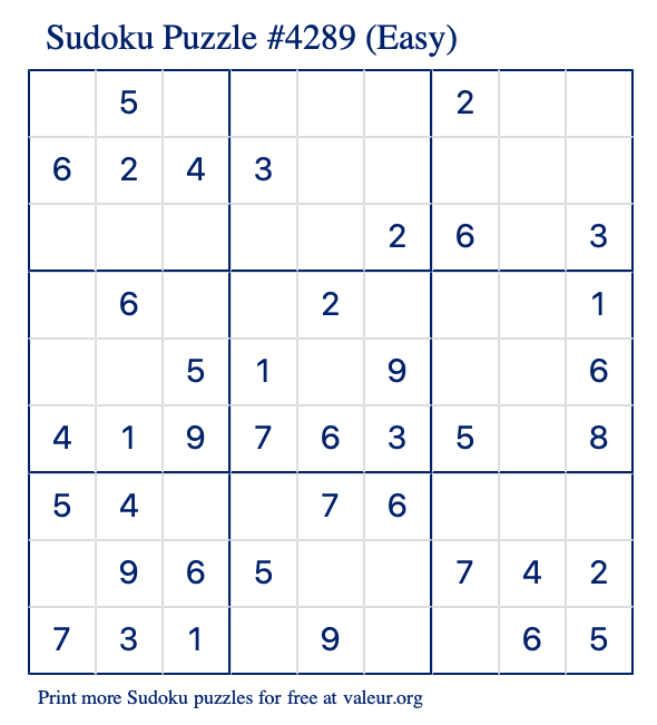 Free Printable Easy Sudoku Puzzle number 4289