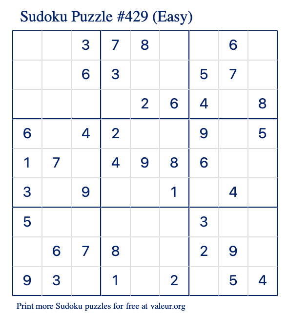 Free Printable Easy Sudoku Puzzle number 429