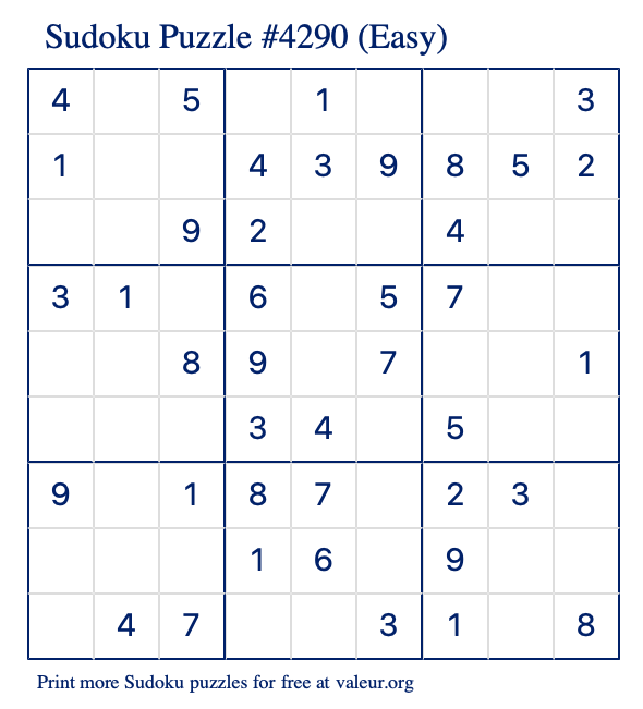 Free Printable Easy Sudoku Puzzle number 4290