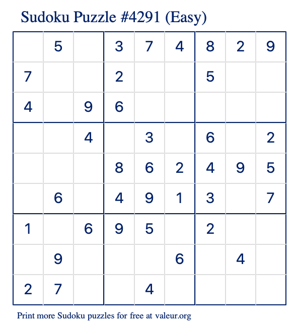 Free Printable Easy Sudoku Puzzle number 4291