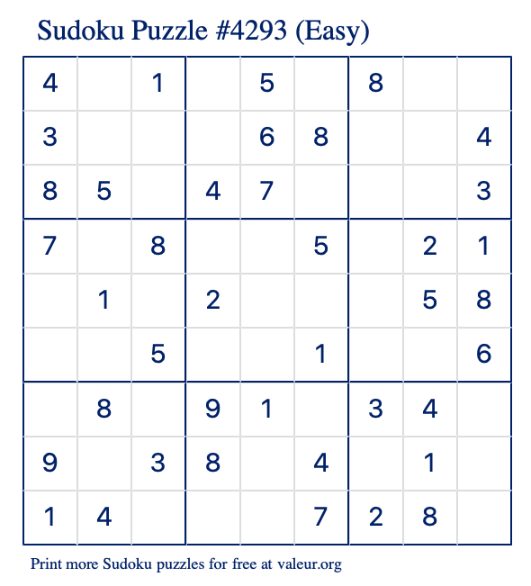 Free Printable Easy Sudoku Puzzle number 4293