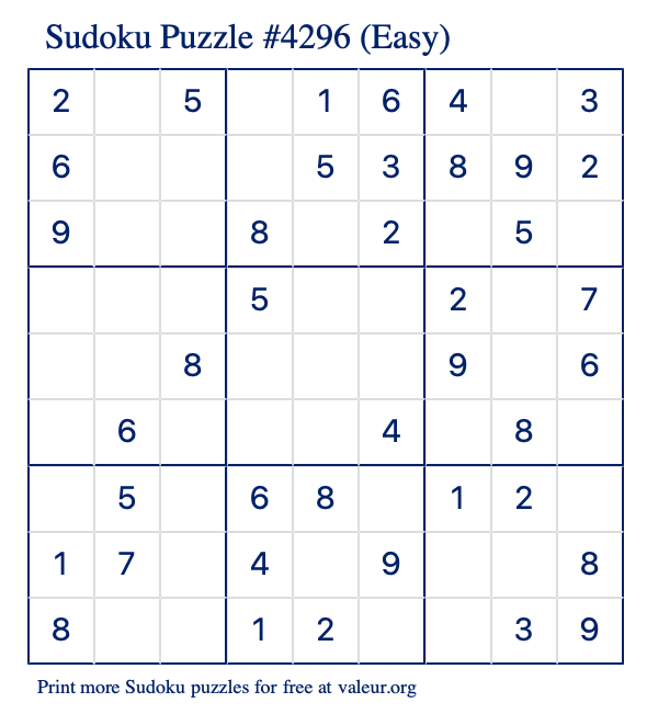 Free Printable Easy Sudoku Puzzle number 4296