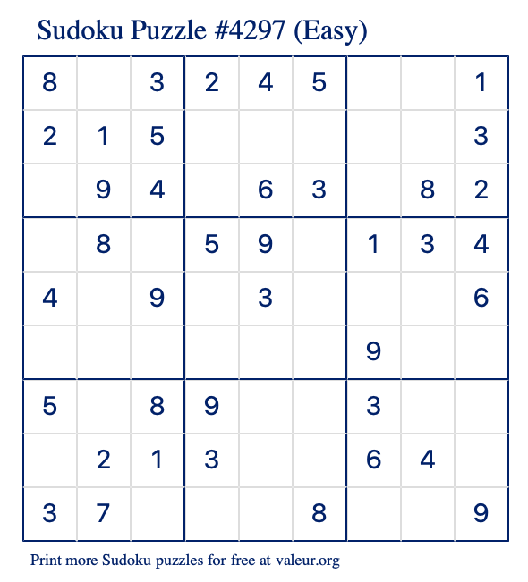 Free Printable Easy Sudoku Puzzle number 4297