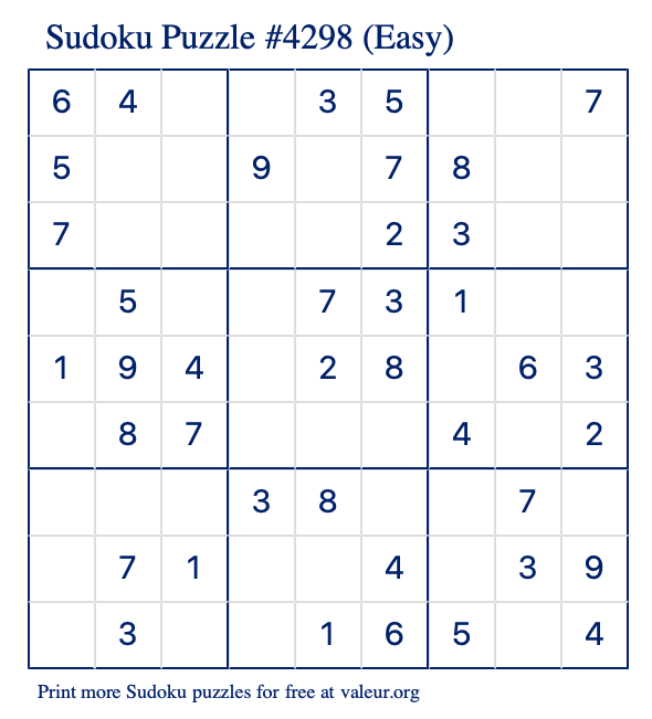 Free Printable Easy Sudoku Puzzle number 4298