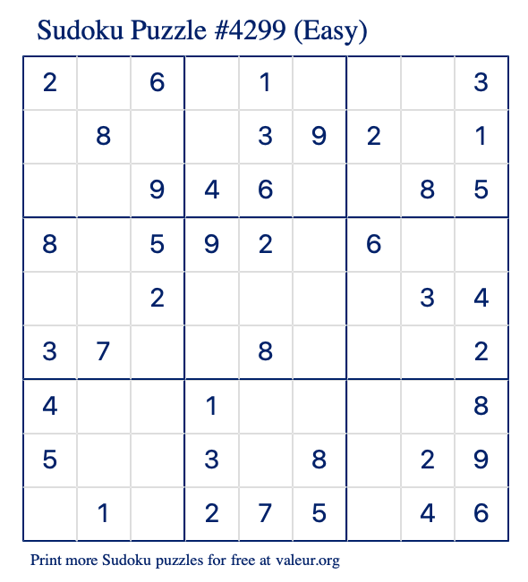 Free Printable Easy Sudoku Puzzle number 4299