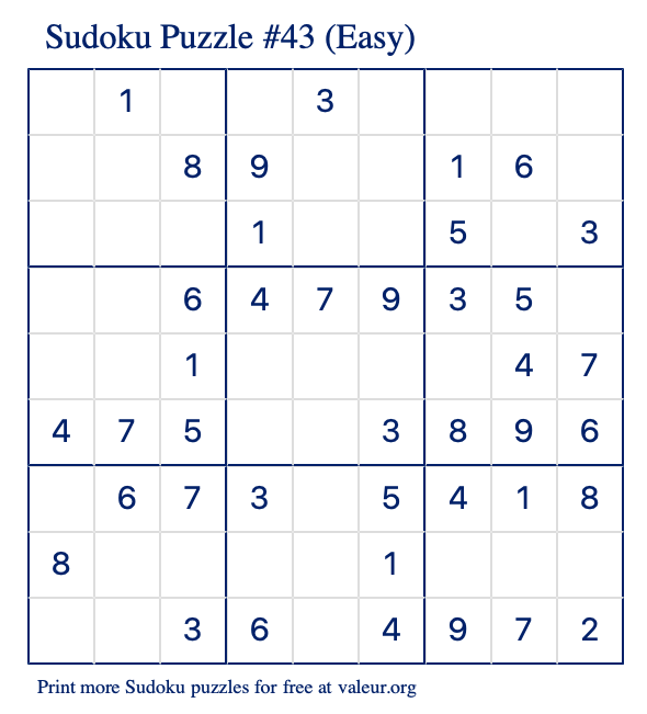 Free Printable Easy Sudoku Puzzle number 43