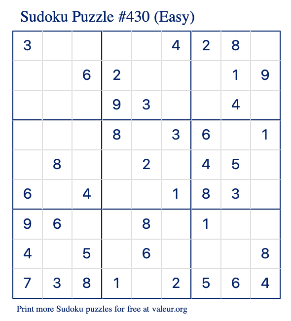 Free Printable Easy Sudoku Puzzle number 430