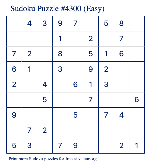Free Printable Easy Sudoku Puzzle number 4300
