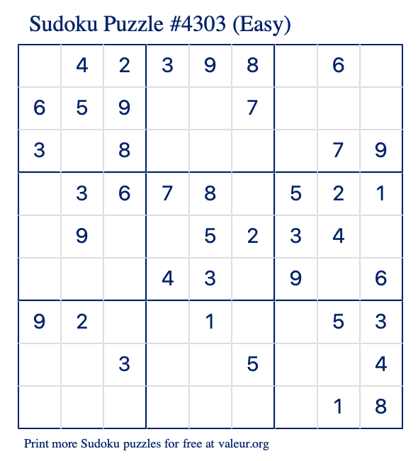Free Printable Easy Sudoku Puzzle number 4303