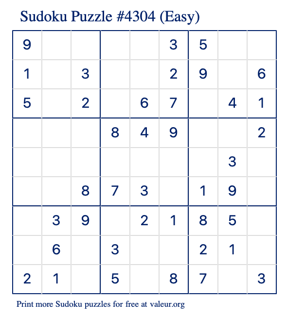 Free Printable Easy Sudoku Puzzle number 4304