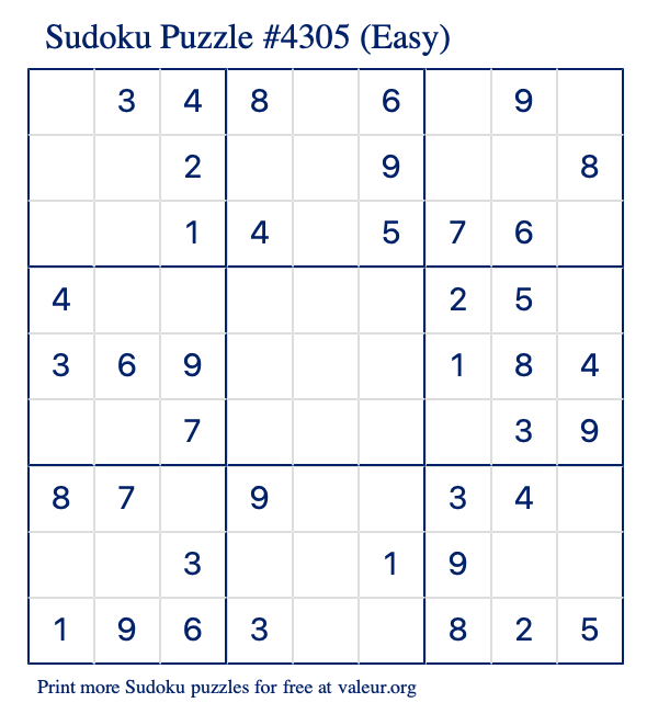 Free Printable Easy Sudoku Puzzle number 4305