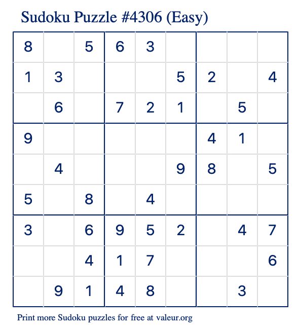 Free Printable Easy Sudoku Puzzle number 4306