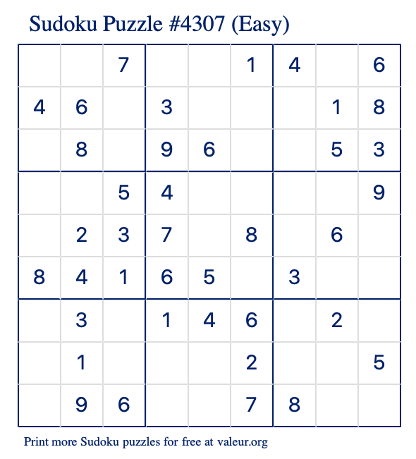 Free Printable Easy Sudoku Puzzle number 4307