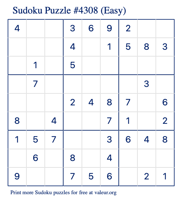 Free Printable Easy Sudoku Puzzle number 4308
